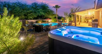 Peaceful, private home with pool & hot tub