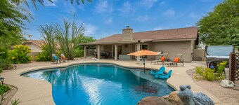 Peaceful, private home with pool & hot tub