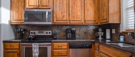 Fridge, microwave, oven, dishwasher