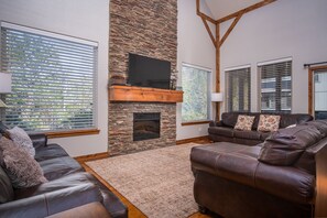 Televisión, chimenea y reproductor de DVD 