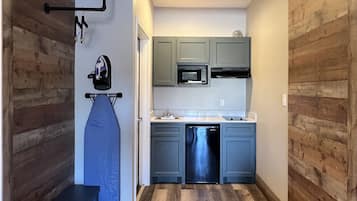 Mini-fridge, microwave, stovetop
