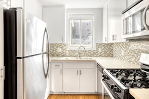 Fridge, microwave, oven, dishwasher