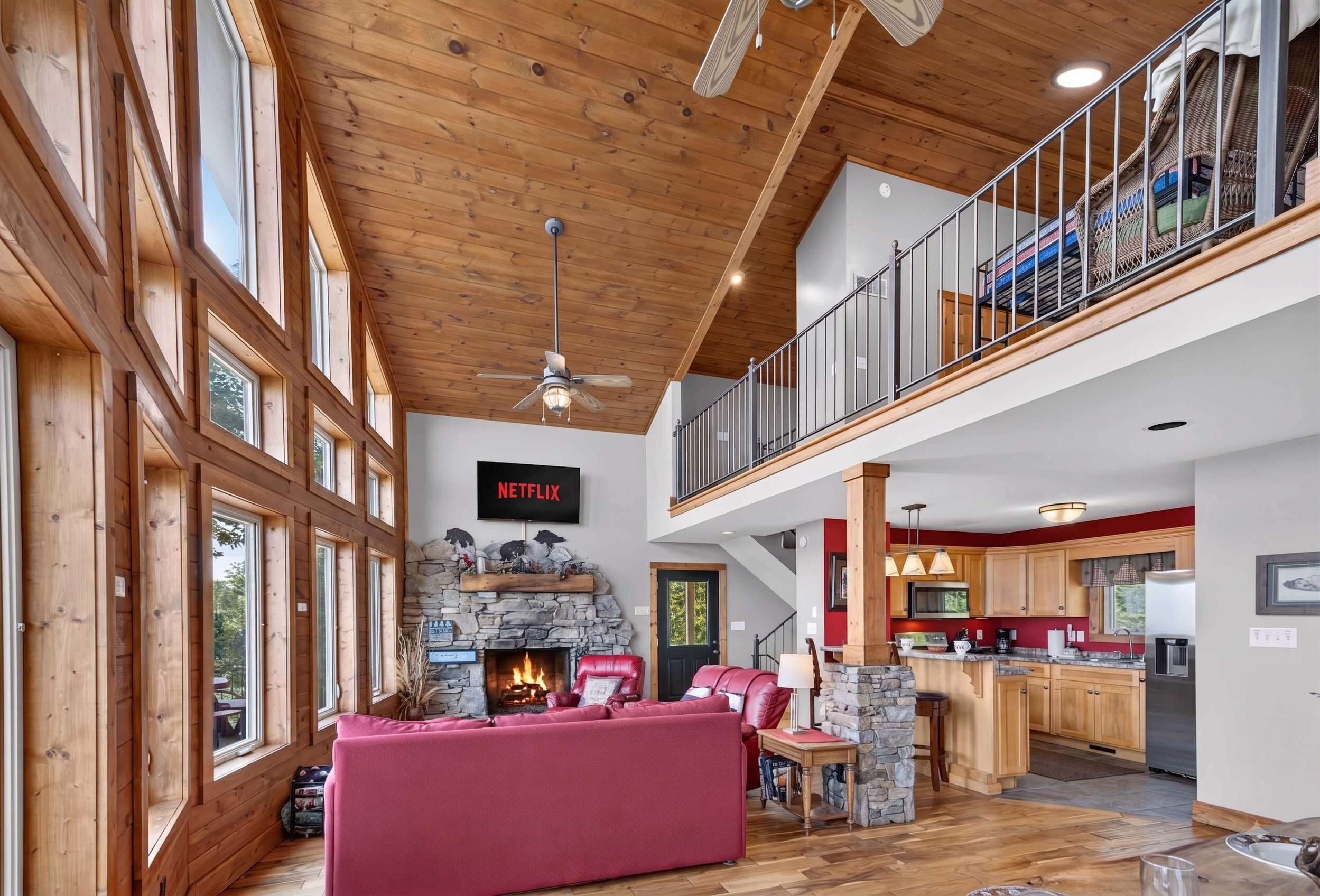 TV, fireplace, offices