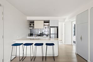 Apartamento premier, 3 quartos, 2 banheiros | Cozinha privada | Geladeira grande, micro-ondas, fogão, cooktop
