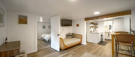 2 bedrooms, desk, iron/ironing board, travel cot