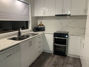 Fridge, microwave, oven, dishwasher