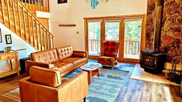 Smart TV, chimenea, reproductor de DVD y libros