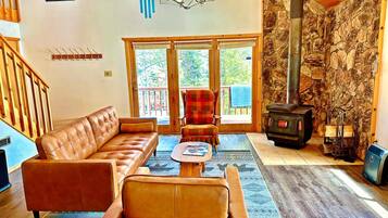 Smart TV, chimenea, reproductor de DVD y libros
