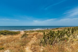 Escape to a serene coastal haven with a scenic path leading to the ocean.