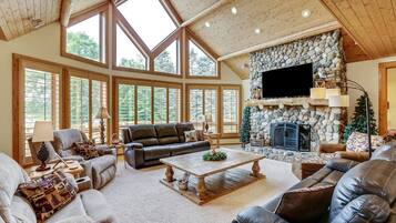 Smart TV, fireplace, foosball, table tennis