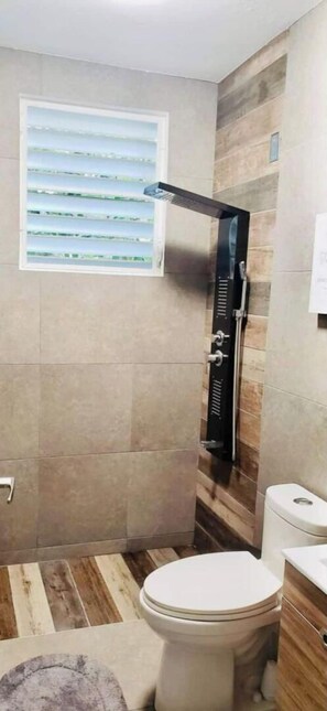 Dusche, Haartrockner, Handtücher, Seife