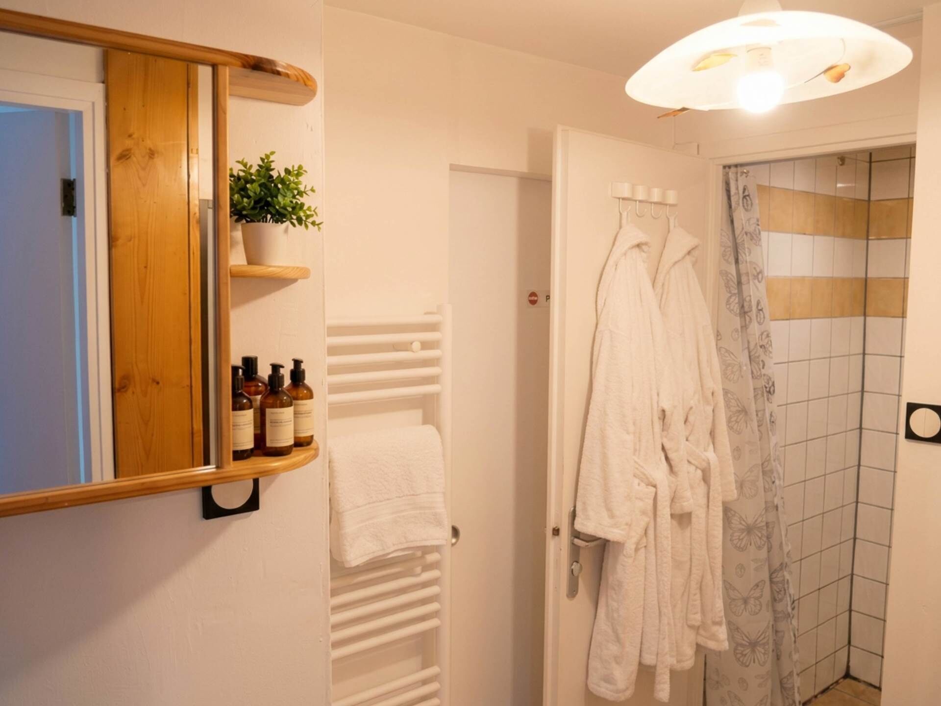 Articles de toilette écologiques, sèche-cheveux, serviettes fournies