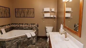 Shower, jetted tub, hair dryer, towels