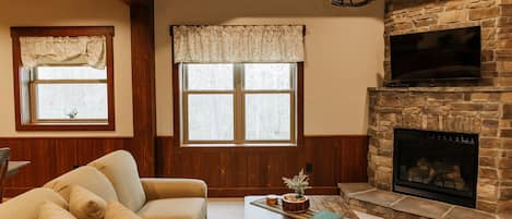 TV, lareira, DVD player