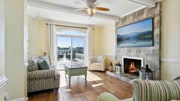 Smart TV, fireplace, video games, books