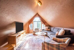 Smart TV, fireplace, foosball, table tennis