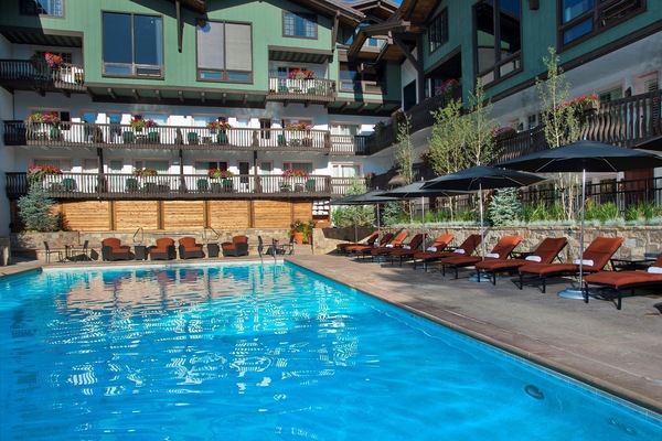 After a long day exploring the area, guests can take a dip in the large outdoor pool.