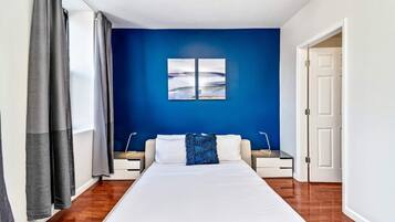 2 bedrooms, laptop workspace, blackout curtains, iron/ironing board