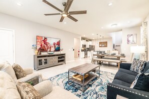 Smart TV, foosball, table tennis, books