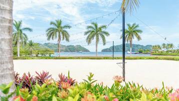 Chaises longues, serviettes de plage