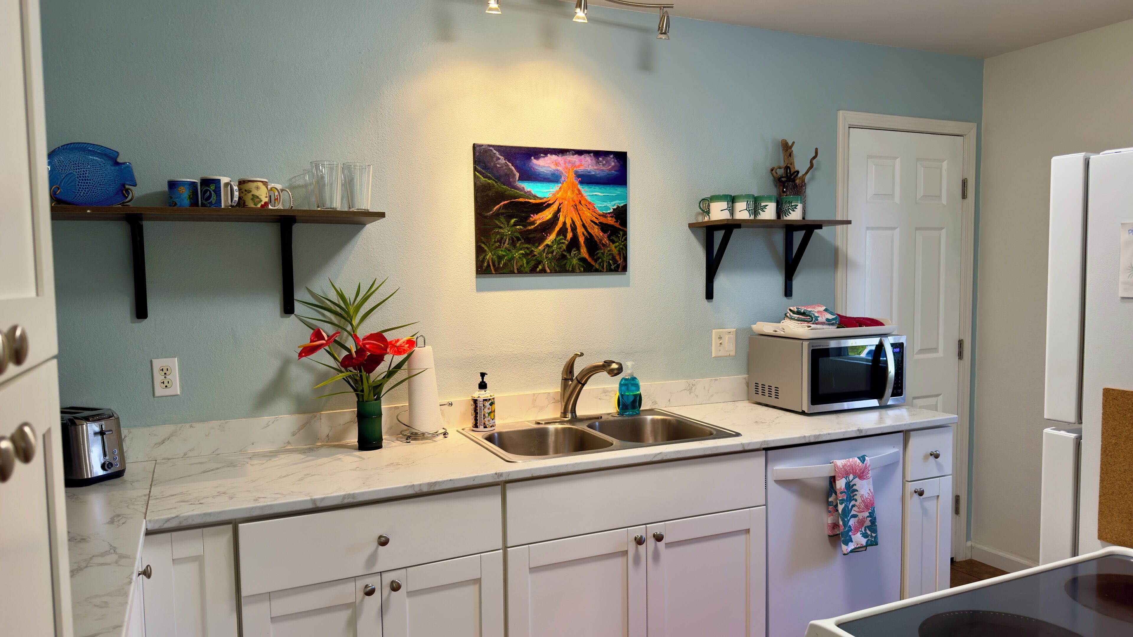 Frigorífico, microondas, horno y placa de cocina