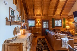 TV, fireplace, video library