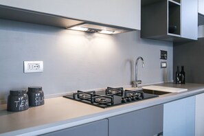 Kühlschrank, Mikrowelle, Herdplatte, Geschirrspüler