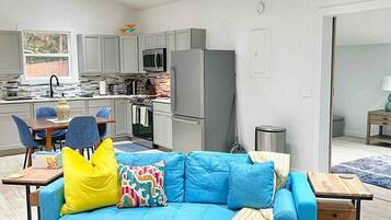 TV, fireplace, books, offices