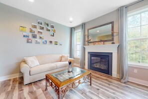 TV, fireplace, DVD player, video library