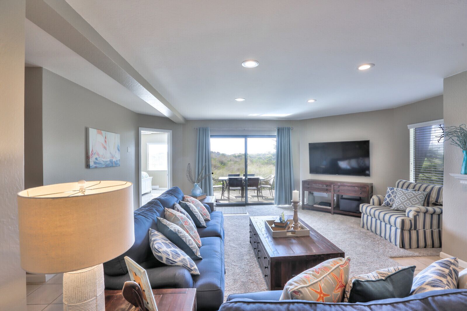 Smart TV, fireplace, DVD player, books