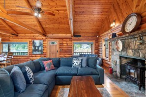TV - New Listing! Beautiful lakefront log cabin with private dock and hot tub, boat access only! (Lakeside)