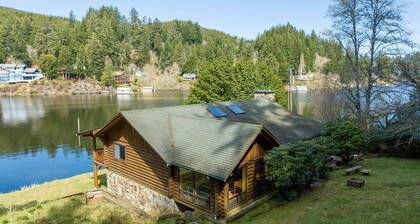 New Listing! Beautiful lakefront log cabin with private dock and hot tub, boat access only!