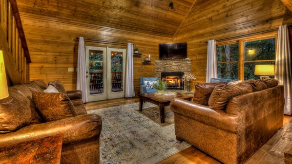 Cabin, 4 Bedrooms | Living room - Blueberry Bliss by Escape to Blue Ridge (Morganton)