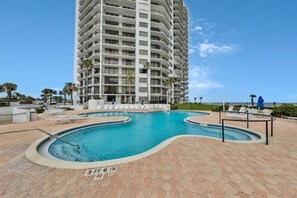 A heated pool - Stay in this updated 3BR/3BA ocean-view condo on the 14th floor in Daytona Beach Shores. Enjoy panoramic ocean views, direct beach access, a heated pool, spa, saunas, library, and nearby restaurants, shops, and Daytona International Speedway. (Daytona Beach Shores)