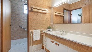 Bathtub, hair dryer, towels
