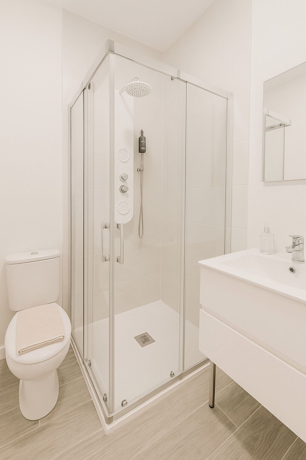 Doccia, asciugacapelli, asciugamani, sapone