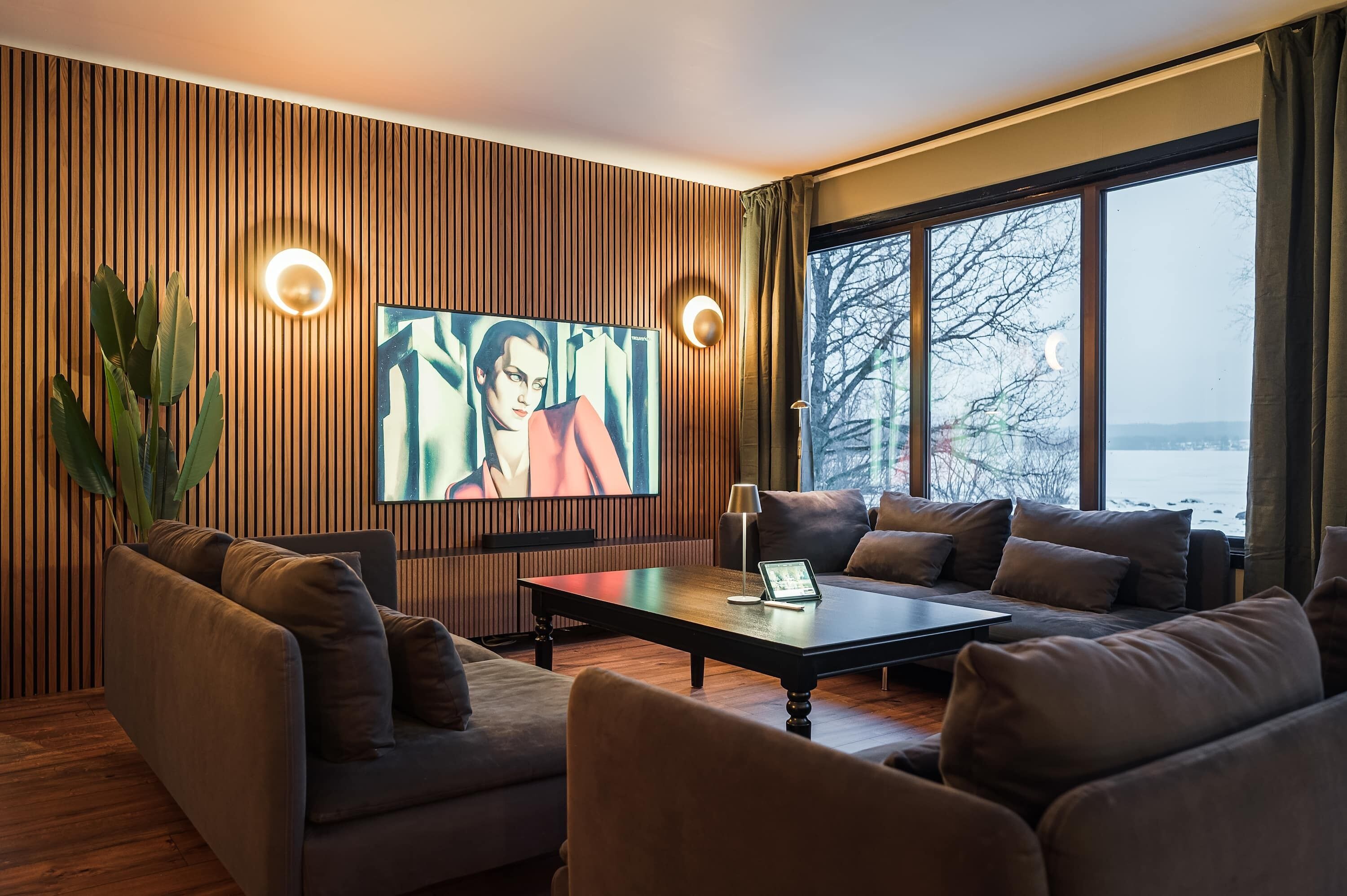 TV, fireplace, offices