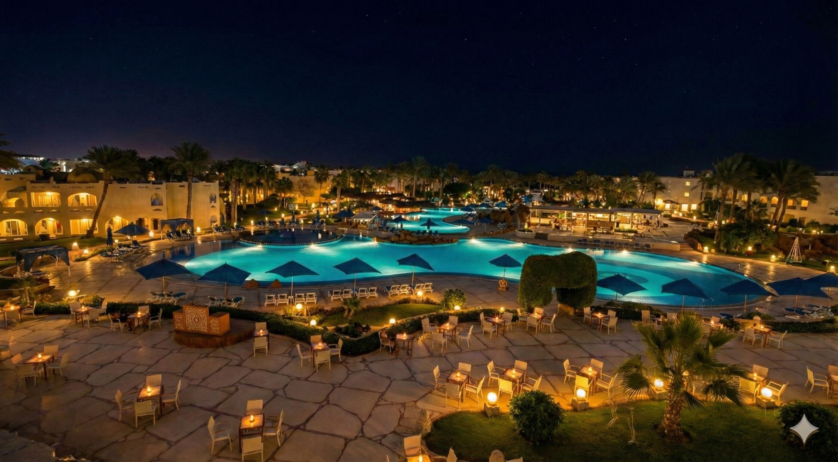 6 piscinas al aire libre, sombrillas, sillones reclinables de piscina