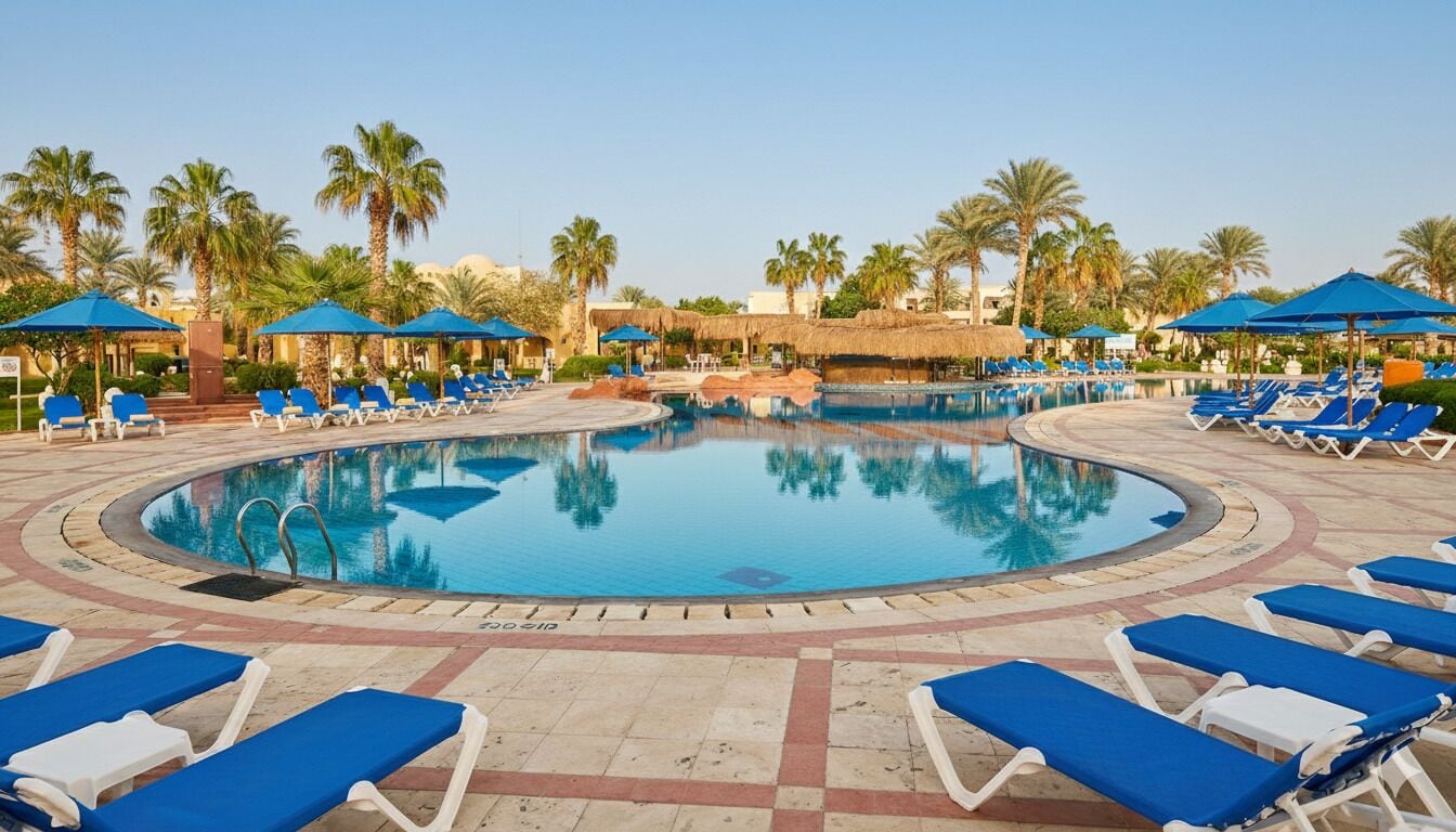 6 piscinas al aire libre, sombrillas, sillones reclinables de piscina