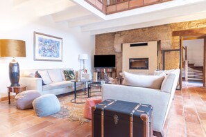 Televisión, chimenea y reproductor de DVD