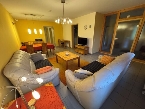 Spacious vacation apartment with a beautiful covered terrace in a huge garden.