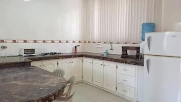 Fridge, oven, stovetop, cookware/dishes/utensils