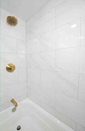 Combined shower/bathtub, hair dryer, towels, soap - Newly updated Modern 2 BR  Scottsdale Condo. (Scottsdale)