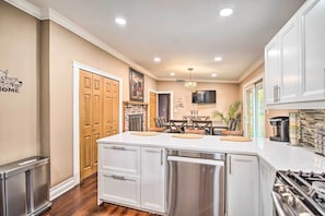 Fridge, microwave, stovetop, dishwasher - Fenced Yard: Fox River Grove Home, Dogs Welcome (Fox River Grove)