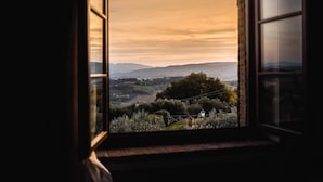 A view through an open window with a landscape of hills and trees. - Villa Ileana - Country villa with pool in Umbria (Collazzone)