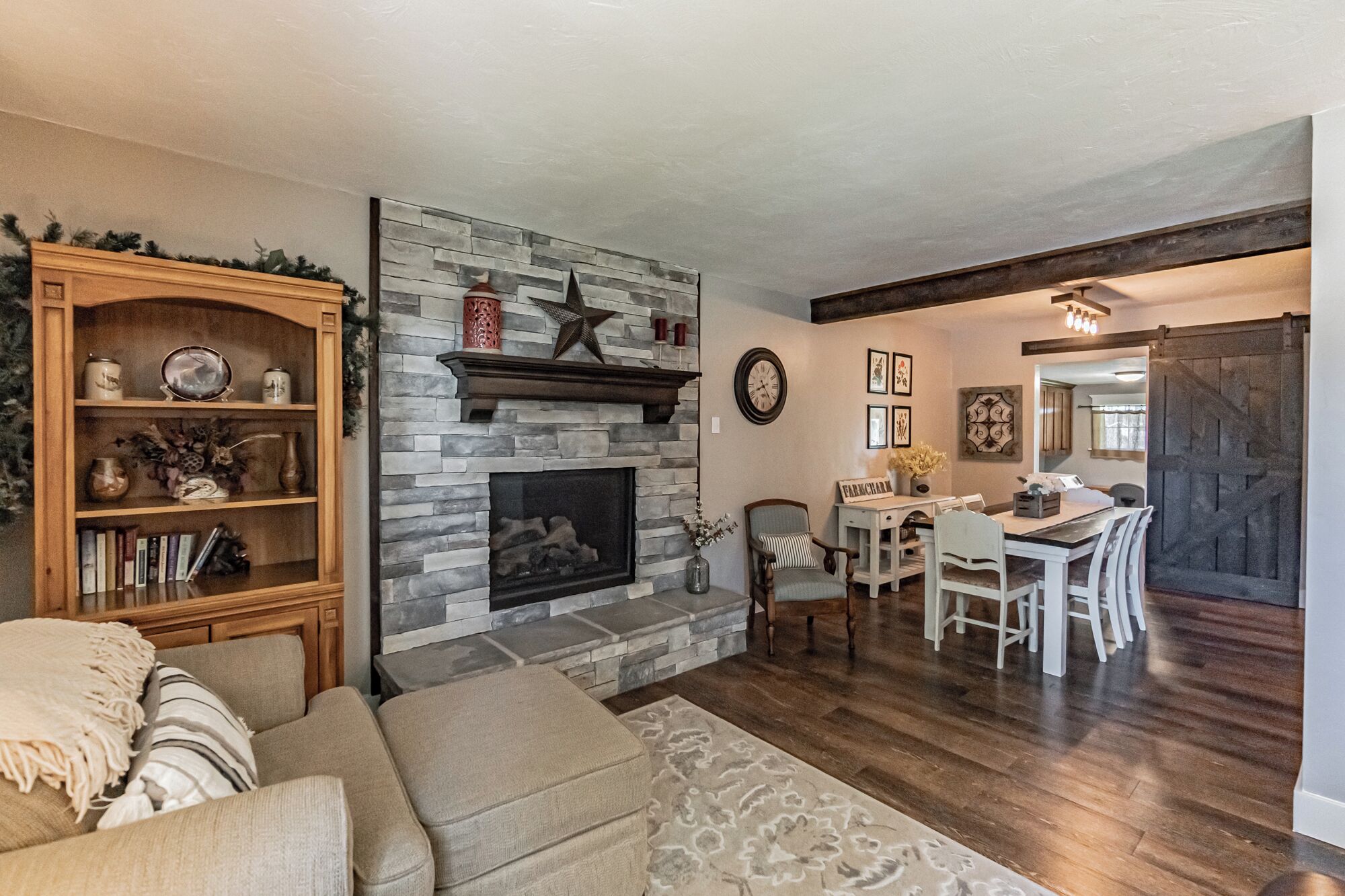 Televisión, chimenea y reproductor de DVD 