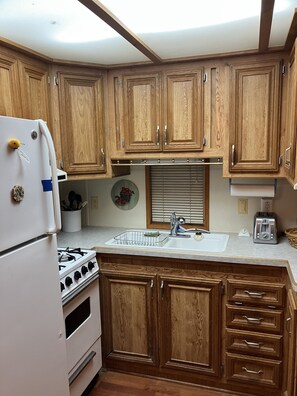 Frigorífico, microondas, horno y placa de cocina