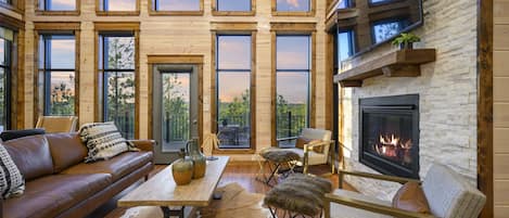 Flat-screen TV, fireplace, offices
