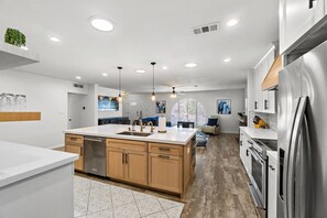 Fridge, microwave, dishwasher, toaster