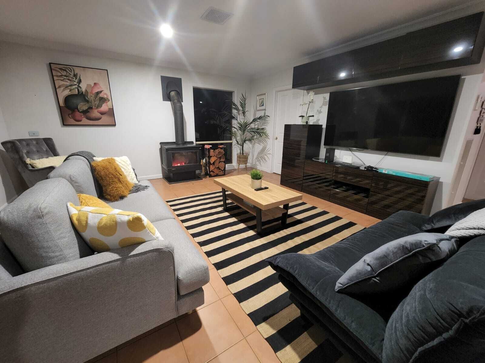 Smart TV, fireplace, video games